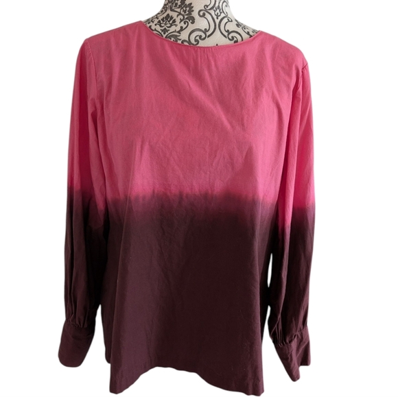 Anthropologie Porridge Dorothea Blouse Dainty Cottage Women M Retro Pink Dip Dye - Picture 2 of 11